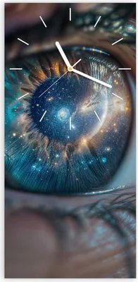 Produktbild von Wanduhr aus Glas mit Motiv Galaxie im Auge- 30 x 60 cm - inkl. Aufhängesystem