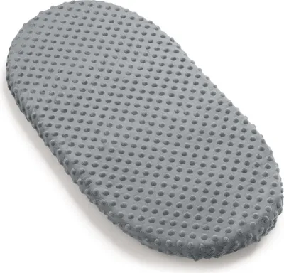 A grey minky fitted sheet with a dotted texture, shown from a slightly elevated angle on a white background.