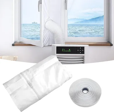 Obrázek produktu pro 400cm okenní těsnění pro mobilní klimatizace, vodotěsné, sušičky prádla, přenosná sada okenních těsnění pro klimatizace se zipem a lepicím uzávěrem