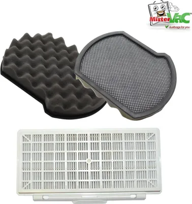 Three vacuum cleaner filters are displayed against a white background.