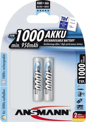 Image de Ansmann 5030892 1x2 Ansmann Batterie NiMH 1000 Micro AAA 950 mAh