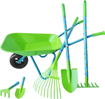 Productafbeelding van Kindertuingereedschapset Strend Pro Garden, metaal + hout + PE, verpakking van 6 stuks