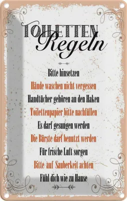 Produktbild von vianmo Blechschild 30x20 cm lustig Toiletten Regeln Witz Humor Spaß