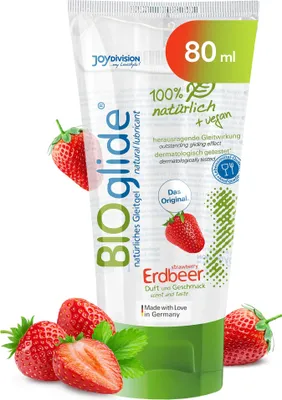 Zdjęcie produktu dla JOYDIVISION Original BIOglide Lubrykant truskawkowy 80 ml | Ekologiczny lubrykant w 100% naturalny i wegański | Na bazie wody | Odpowiedni do prezerwatyw lateksowych