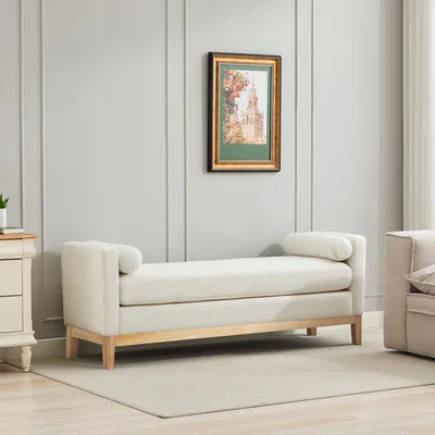 Produktbild von STILVORA Polsterbank mit Holzbeinen und 2 Kissen als Tagesliege, Hocker für Bettende und Wohnzimmer, Sitzbank für Schlafzimmer und Eingangsbereich