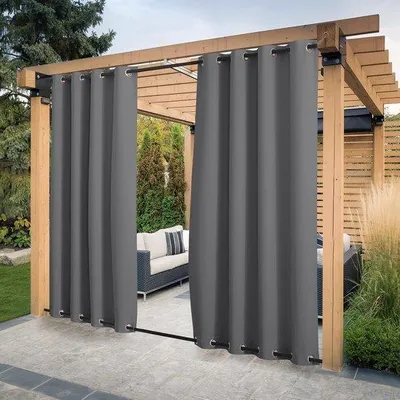 Produktbild von Famanu Outdoorgardine wetterbeständig - grau, 213 x 132 cm, Set von 2
