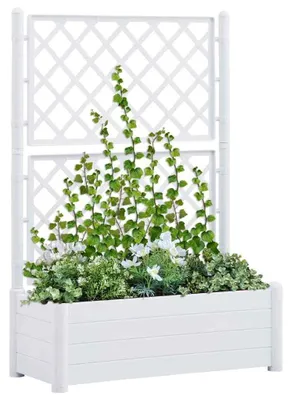 Produktbild von Pflanzkübel mit Spalier Rankgitter Blumenkasten Rankhilfe für Kletterpflanzen Balkon Terrasse Garten mit Abtropfboden 43 x 43 x 142 cm Weiß 43 x 43 x 142 cm