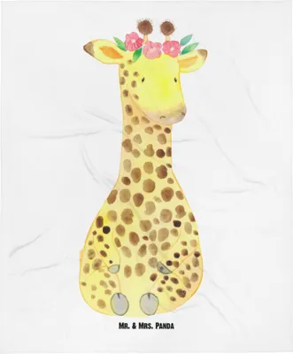 Produktbild von Mr. & Mrs. Panda Erstlingsdecke Giraffe Blumenkranz - Weiß - Geschenk, Selbstliebe, Babydecke, Plaid, Abenteurer, Schmusedecke, Schlummerdecke, Afrika, Fleecedecke
