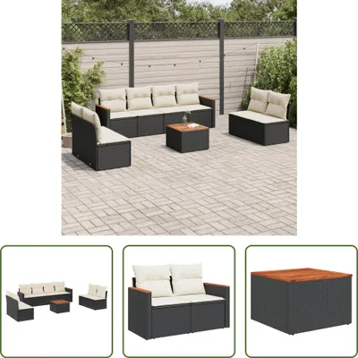 Produktbild von The Living Store 9-tlg. Garten-Sofagarnitur mit Kissen Schwarz Poly Rattan