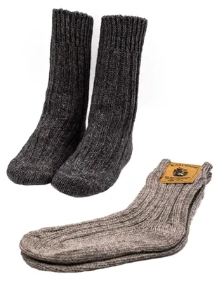 Produktbild von 2 Paar dicke Wollsocken oder Stricksocken ökologisch gefärbt Grautöne 47-50
