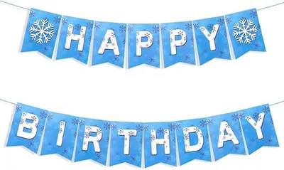 Zdjęcie produktu dla Baner Happy Birthday Płatki Śniegu Niebieski Dekoracja Zimowa