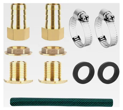 Produktbild von Verbindungsset für Regentonnen 3/4 Zoll, Verbindung mit Messingzubehör, IBC Tankverbindung für 2 Regentonnen mit 50 cm Verbindungsschlauch (Schlauch 19 mm Innen)