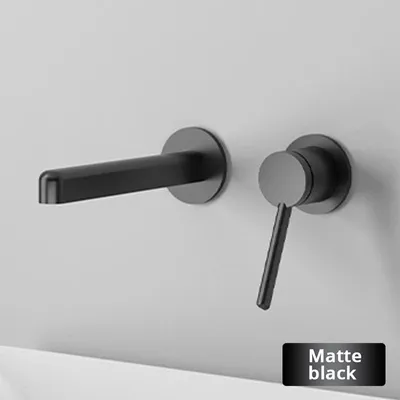 Zdjęcie produktu dla Bateria umywalkowa montowana na ścianie - jednouchwytowa - z jednym wylotem - ze stali nierdzewnej - z ceramiczną głowicą - w matowym, czarnym kolorze