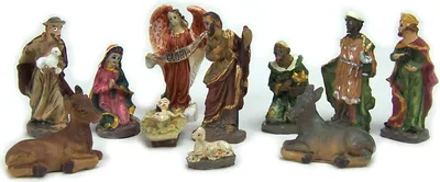 Produktbild von Krippenfiguren Satz aus Polyresin. 11 Teile. Bis 5 cm hoch.