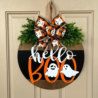 Productafbeelding van Halloween Welkomstbord Decoratie, Houten Halloween Welkomstbord om op te hangen bij de voordeur, Halloween deurhanger, Stijl A