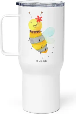 Produktbild von Mr. & Mrs. Panda thermosbecher Biene Blume - Weiß - Geschenk, Teetasse, Trinkgefäß, Isolierbecher, Thermobecher, Kaffee-to-go-Becher