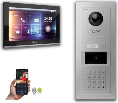 Produktbild von Goliath IP Video Türsprechanlage 1-Monitor Zahlencode RFID : 10 Zoll in Schwarz : Aufputzdose : 4er POE
