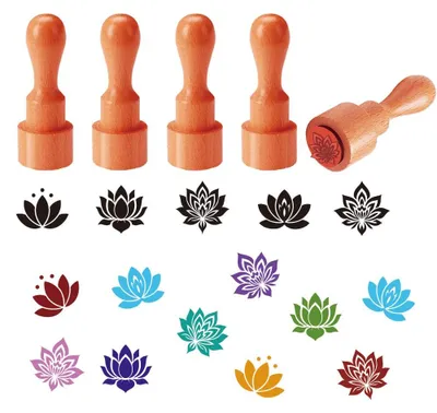 Productafbeelding van Set van 5 Mini Houten Stempels met Lotusblumenpatroon