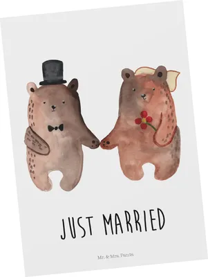 Produktbild von Mr. & Mrs. Panda Postkarte Bär Heirat - Weiß - Geschenk, Postkarten, bildkarte, Teddy, Ansichtskarte, Grußkarte, Ansichtskarten