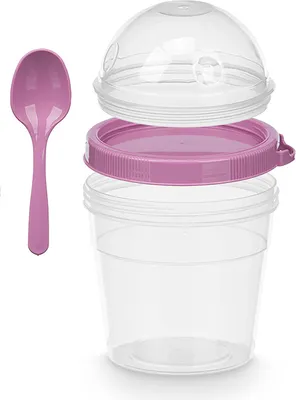 Produktbild von MÜSLIBECHER + Löffel und Deckel 500ml Müsli to go Joghurtbecher Becher Yoghurt Obst 80 (Lila)