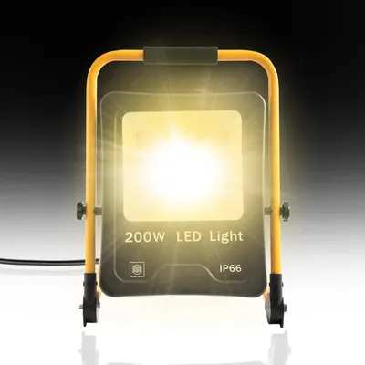 Obrázok produktu pre XINZI 200W LED reflektor teplý biely so stojanom a rukoväťou na prenášanie - stavebné LED svetlo, reflektor, pre garáž, záhradu, vnútorné priestory