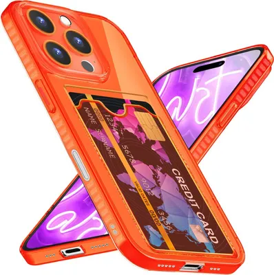 Obrázek produktu pro Silikonové pouzdro NALIA Neon pro iPhone 16 Pro Max – přihrádka na karty a výrazná barva – CARDPOP (pouzdro s nárazovou ochranou) – značka z Berlína – oranžové