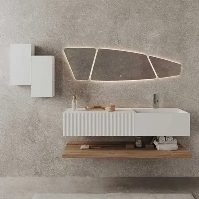 Produktbild von Designer-Badmöbel-Set 140 cm, in Weiß und Holzoptik | Rodi