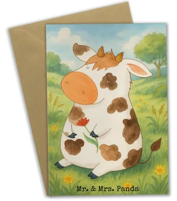 Produktbild von Mr. & Mrs. Panda Grußkarte Kuh Design - Weiß - Geschenk, Milch, osterkarten, einladungskarten, Hof, Bauernhof, Magie, weihnachtskarten, Kühe, hochzeitskarten, babykarte