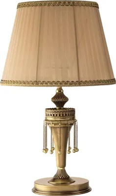 Produktbild von Casa Padrino Luxus Barock Tischleuchte Messing mit Patina / Beige / Gold Ø 30 x H. 50 cm - Runde Messing Schreibtischleuchte mit Lampenschirm - Barock Leuchten