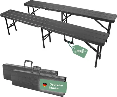 Produktbild von Klappbank im 2er Set schwarz, mobile Sitzbank 180x25cm, klappbare Bierbank für 4 Personen