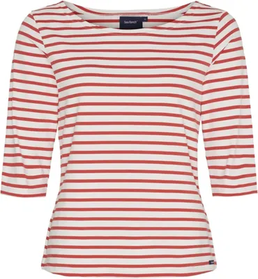 Produktbild von Sea Ranch Damen 3/4-Arm-Shirt Marina mit Streifen und U-Boot-Ausschnitt - Gestreiftes Sommershirt mit UV-Schutz in White-Poppy-Red Größe 3XL