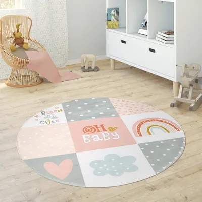 Produktbild von Kinderteppich Teppich Rund Kinderzimmer Spielmatte Babymatte Stern Mond Elefant Regenbogen Grösse Ø 120 cm Rund