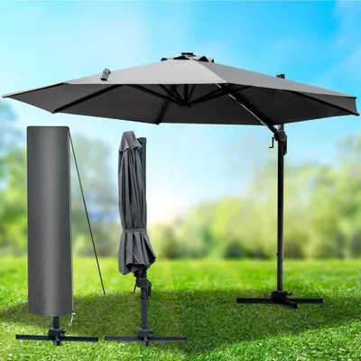 Produktbild von BRAST Alu Sonnenschirm Ampelschirm Ø300cm Grau Drehbar Höhenverstellbar UV 50+