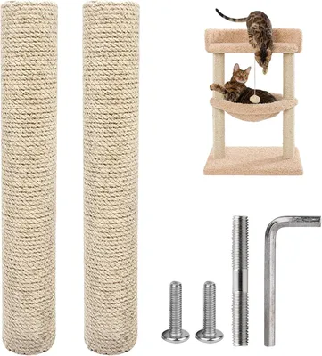 Image de Poteaux de remplacement Kratzbaum, 40 x 8 cm, 2 pièces, en sisal avec peluche, pour chats