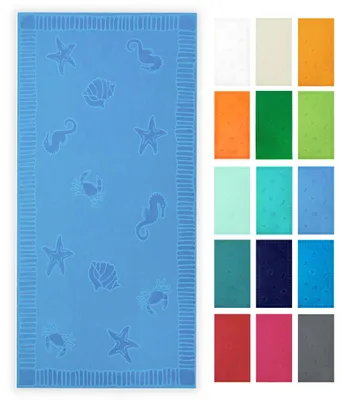 Produktbild von Strandtuch XXL aus Baumwolle, 100x200 cm, mittelblau mit Meerestiermotiven