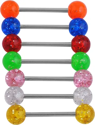 Produktbild von 7 Stück Pailletten leuchtende Nippel Zunge Bar Barbell Ring Körper Piercing Schmuck-7pcs