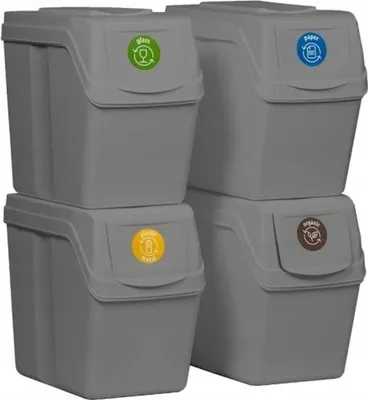 Productafbeelding van Afvalbakken, 20 liter, sortibox set, 4 stuks. Grijs, steingranulaat