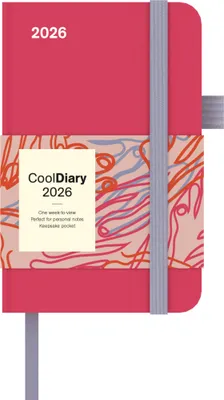 A pink diary with a decorative band and elastic closure, displaying the year 2026.