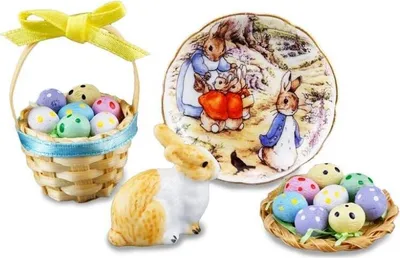 Immagine prodotto di Coniglietto pasquale con uova, miniatura in scala 1:12 – Decorazione pasquale per la casa delle bambole