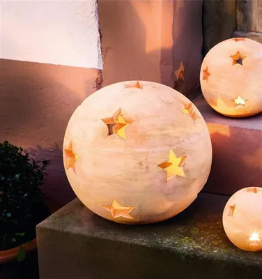 Image de Boule décorative "étoiles" en terre cuite, Ø 30 cm, photophore, bougeoir, boule de jardin, décoration de jardin pour l'extérieur