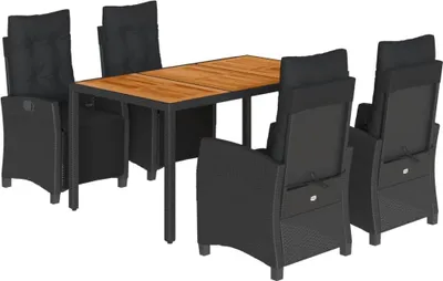 Produktbild von vidaXL 5-tlg. Garten-Essgruppe mit Kissen Schwarz Poly Rattan
