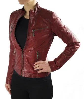 Immagine prodotto di Giacca in pelle da donna, modello Rihannah, colore bordeaux, taglia L