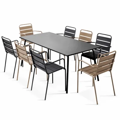 Produktbild von Metallgartenlounge aus 1 Tisch und 8 Sesseln Taupe - Oviala Palavas