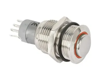 Produktbild von Metall-Einbaudrucktaster mit LED-Beleuchtung, LED-Ring rot