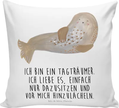 Produktbild von Mr. & Mrs. Panda kissen für sofa Robbe Lachen - Weiß - Geschenk, Nordsee, Polster, 40x40, Seehund, Lustige Sprüche, Sofakissen, Meerestier, Ostsee, Deko, Strand