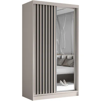 Image de Armoire à portes coulissantes HELIX II 120 cm cachemire/noir - 2 portes Armoire avec tiroirs, lamelles & miroir & portes coulissantes