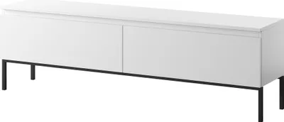 Zdjęcie produktu dla Szafka pod telewizor Selsey Bemmi – szafka niska, biała z czarnymi nóżkami, 150 cm