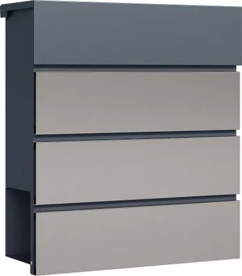 Image de Toboli Boîte aux lettres murale & Porte-journaux V64, Verrouillable, Gris anthracite, Acier galvanisé et inox, 410 x 130 x 370 mm, Fente et clapet courrier