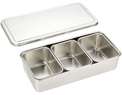 Edelstahl-Gewürzbehälter-Set, 3er, rechteckig, mit Deckel