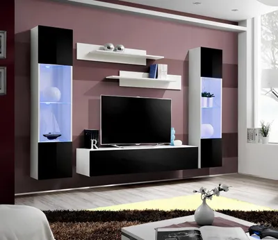 Produktbild von Schwarz Wohnwand Wohnzimmer Designer Modern Möbel TV Ständer